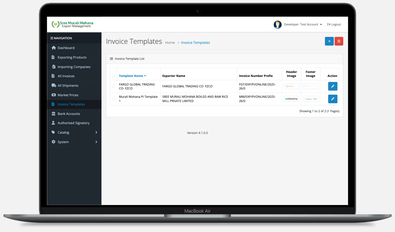 Invoice Template List